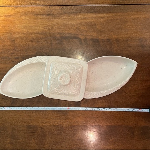 Vintage ALBE L69 Divided Serving Dish Cream Speckled Floral Ceramic Tray - Picture 7 of 8